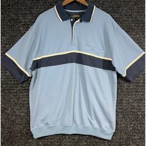 Vintage Online Striped Short Sleeve Grandpa Golf Polo Shirt Mens Blue Large
